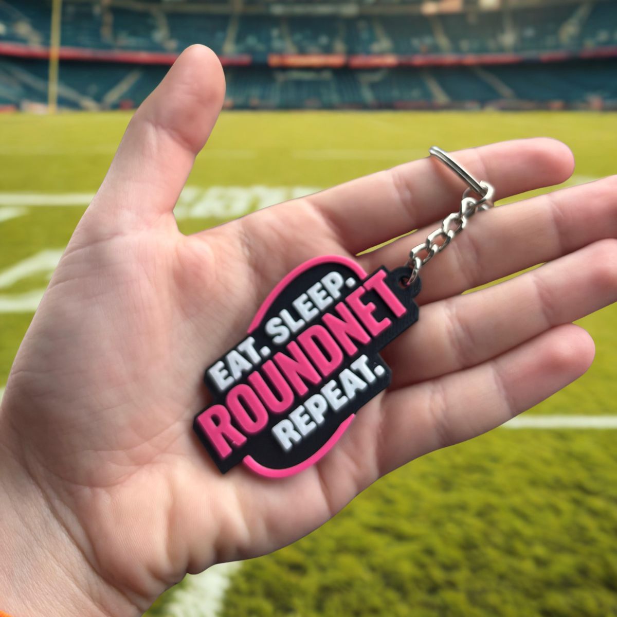 Keychain - ”Eat. Sleep. Roundnet. Repeat" - 2 sides - PINK